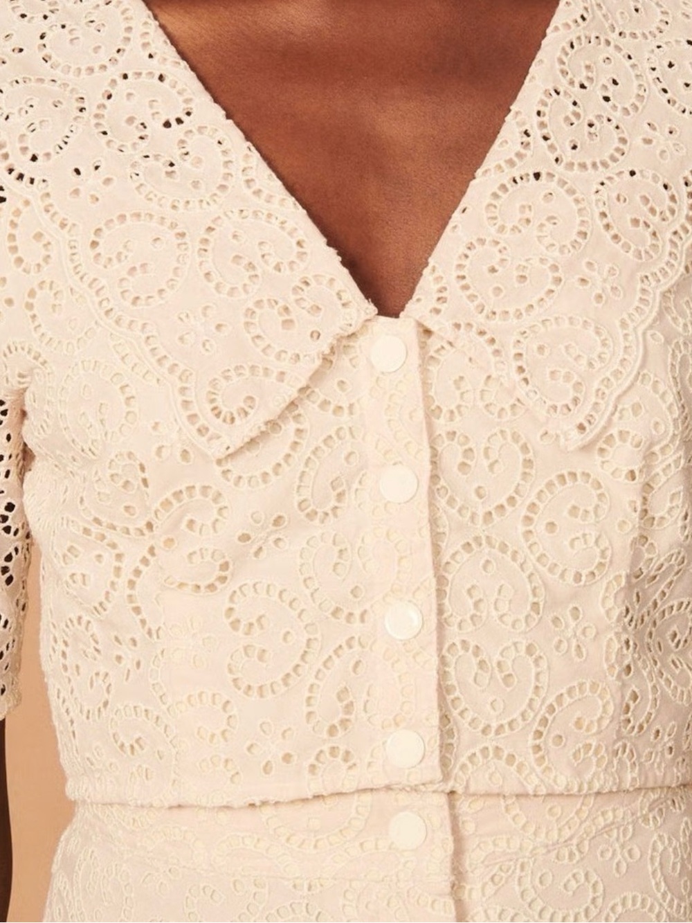 Sandro Cream Blush Eyelet Cropped Top & Mini Skirt Set Scalloped Small - Picture 9 of 15